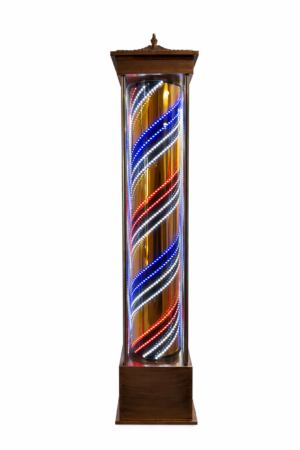 Premium LED Barber Pole Display – Classic Wood Finish (220 cm)