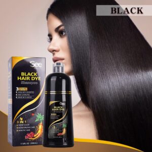 Gee Magic Black Hair Dye Shampoo, 3-in-1 Quick Coloring, 500ml, Unisex